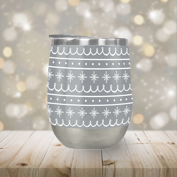 Gray Snowflake Pattern Stemless Wine Tumbler