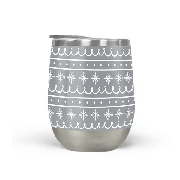 Gray Snowflake Pattern Stemless Wine Tumbler