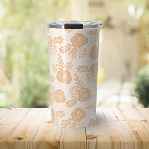 Light Orange Floral Travel Coffee Mug