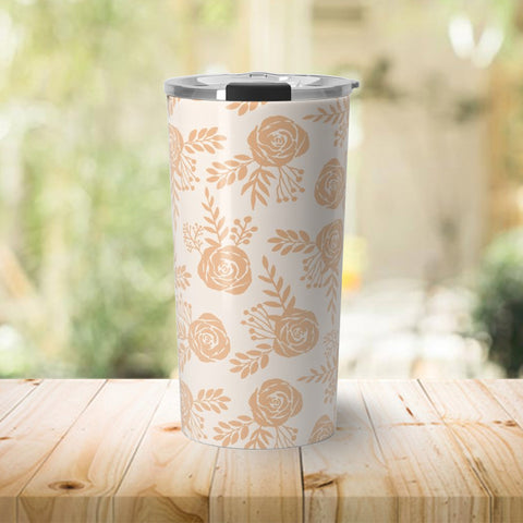 Light Orange Floral Travel Coffee Mug