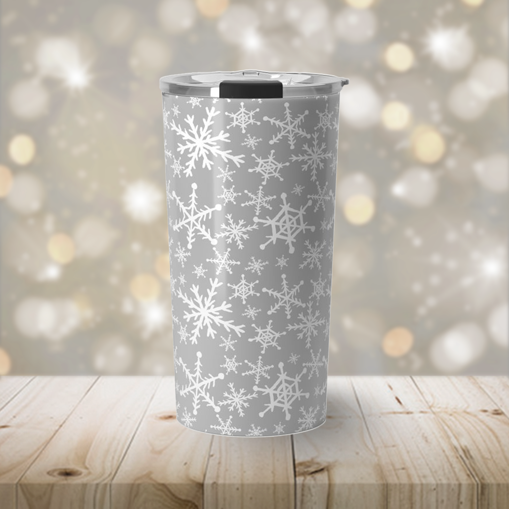 Gray Snowflakes Travel Coffee Mug