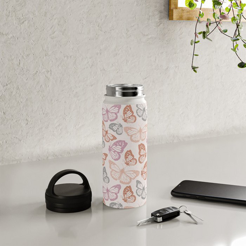 Orange & Pink Butterfly Handle Lid Water Bottle