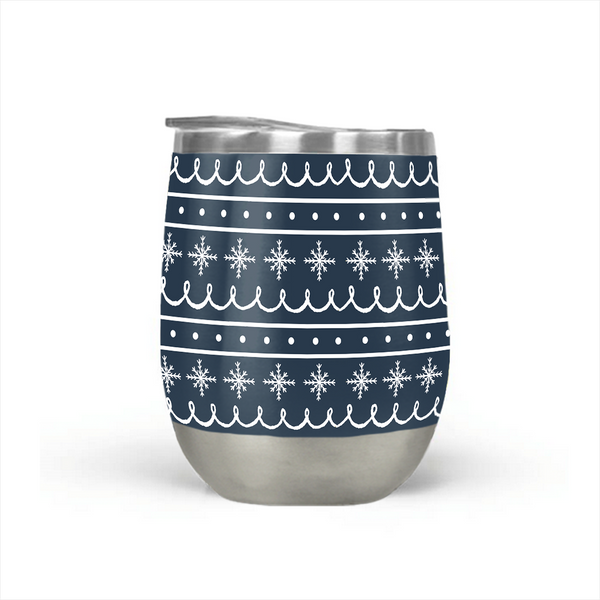 Blue Snowflake Pattern Stemless Wine Tumbler