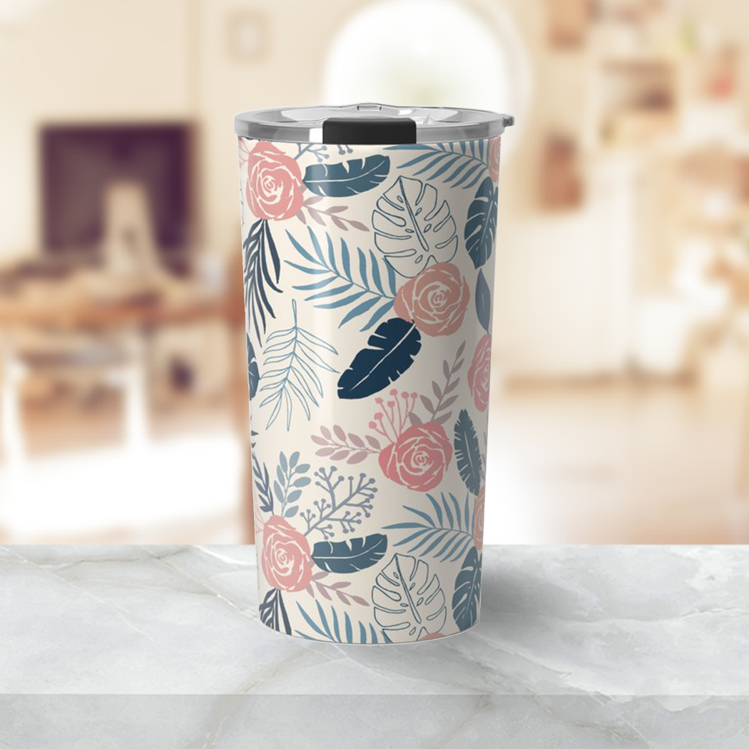 Blue & Blush Tropical Floral Travel Coffee Mug