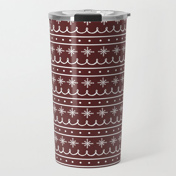 Red Snowflake Pattern Travel Coffee Mug