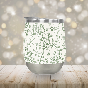 Green Christmas Branch Stemless Wine Tumbler