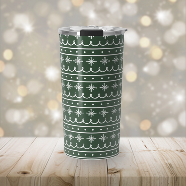 Green Snowflake Pattern Travel Coffee Mug