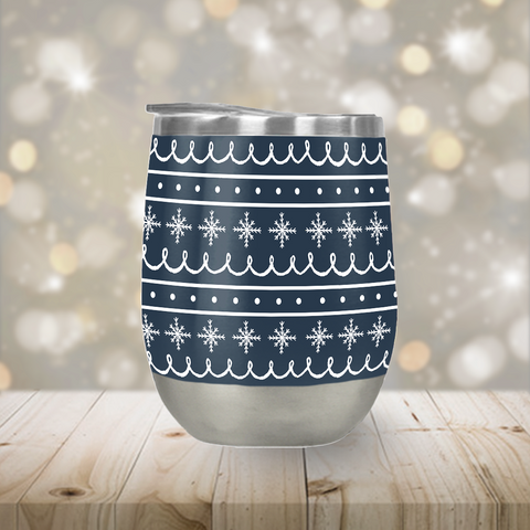 Blue Snowflake Pattern Stemless Wine Tumbler