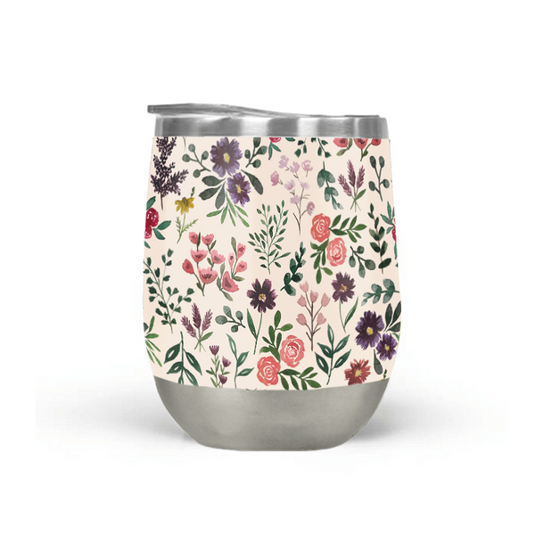 Bright Watercolor Flower Stemless Wine Tumbler