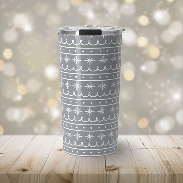 Gray Snowflake Pattern Travel Coffee Mug