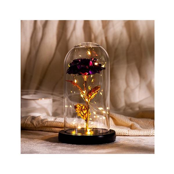 Forever Gold Leaf Rose In Glass Led Light