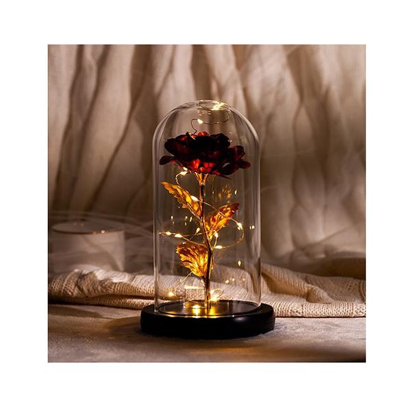 Forever Gold Leaf Rose In Glass Led Light