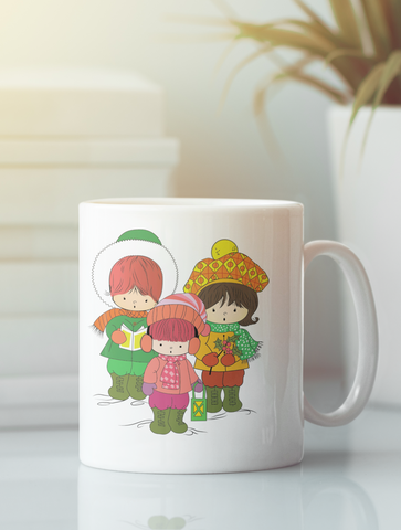 Three Children Christmas Carolers Pop Art Coffee Mug