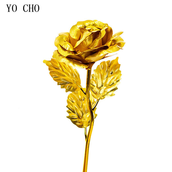 YO CHO Artificial Colour 24K Rose Valentine Day Gift Box 24K Gold Plated Golden Rose Flowers Holiday Present Wedding Party Decor