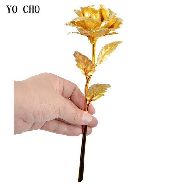 YO CHO Artificial Colour 24K Rose Valentine Day Gift Box 24K Gold Plated Golden Rose Flowers Holiday Present Wedding Party Decor