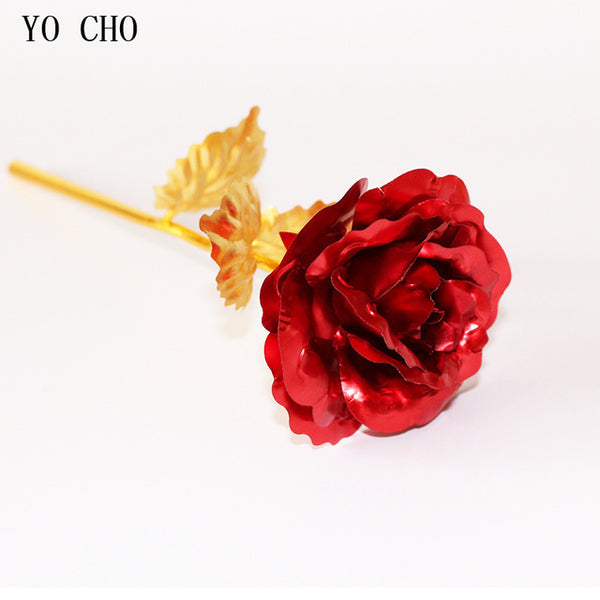 YO CHO Artificial Colour 24K Rose Valentine Day Gift Box 24K Gold Plated Golden Rose Flowers Holiday Present Wedding Party Decor