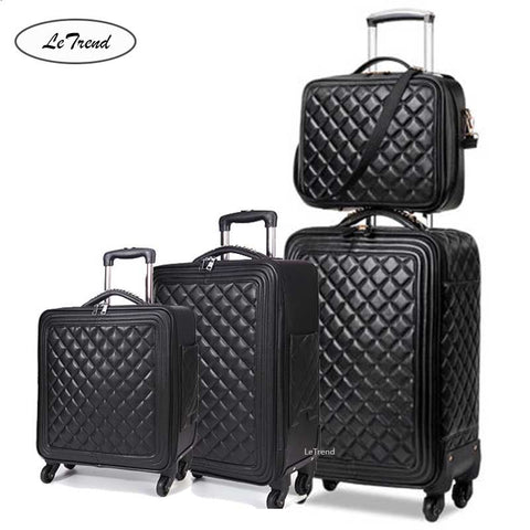 LeTrend High grade luxury Brand Rolling Luggage Set Spinner High capacity Trolley Retro PU Leather 16/20‘ Cabin Suitcase Wheels