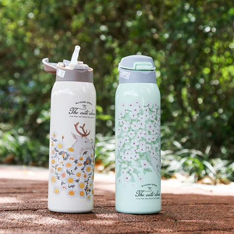 Stainless Steel Thermos Mug With Straw Vacuum Flasks Travel Thermal Water Bottler Infant Thermocup Tumbler Insulated Bottle