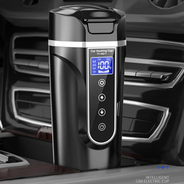 12V/24V 75-90W 15.2oz. LCD Display Vehicle Heating Cup Car Smart Coffee Heat Preservation Touch Screen Travel Electric Thermo Mug