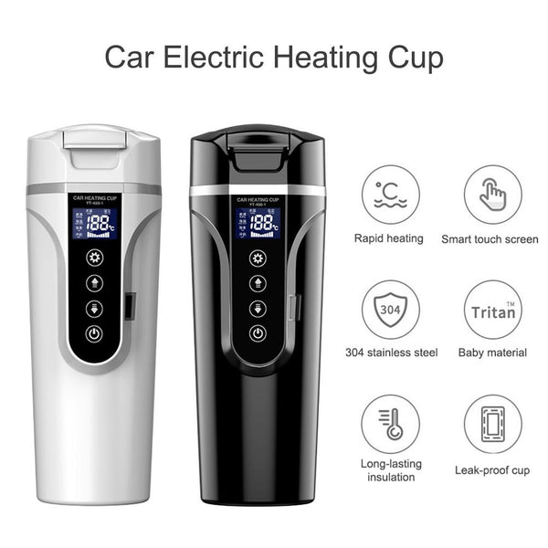 12V/24V 75-90W 15.2oz. LCD Display Vehicle Heating Cup Car Smart Coffee Heat Preservation Touch Screen Travel Electric Thermo Mug