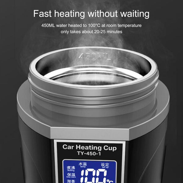 12V/24V 75-90W 15.2oz. LCD Display Vehicle Heating Cup Car Smart Coffee Heat Preservation Touch Screen Travel Electric Thermo Mug