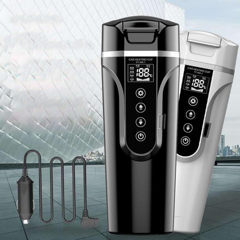 12V/24V 75-90W 15.2oz. LCD Display Vehicle Heating Cup Car Smart Coffee Heat Preservation Touch Screen Travel Electric Thermo Mug