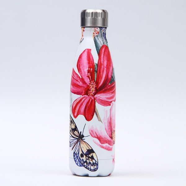 179-202 Floral Personality Girls Student Carry Stainless Steel Beer Coffee Thermos Travel Sport Gym Drink Bottle Insulated Cup