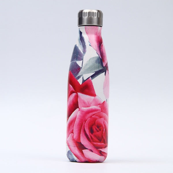 179-202 Floral Personality Girls Student Carry Stainless Steel Beer Coffee Thermos Travel Sport Gym Drink Bottle Insulated Cup