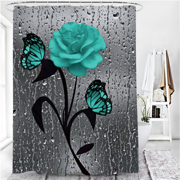 5 Colors Rose Print 3D Shower Curtain Waterproof Polyester Bathroom Curtain Anti-slip Bath Mat Set Toilet Rugs Carpet Home Decor