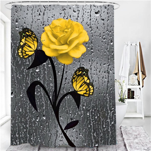 5 Colors Rose Print 3D Shower Curtain Waterproof Polyester Bathroom Curtain Anti-slip Bath Mat Set Toilet Rugs Carpet Home Decor