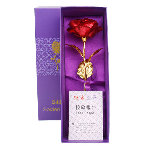 YO CHO Artificial Colour 24K Rose Valentine Day Gift Box 24K Gold Plated Golden Rose Flowers Holiday Present Wedding Party Decor