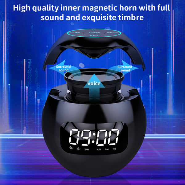 Bluetooth-compatible 5.0 Speaker with LED Digital Alarm Clock Music Player Wireless Ball Shape Clock Speaker Mini BT Speaker