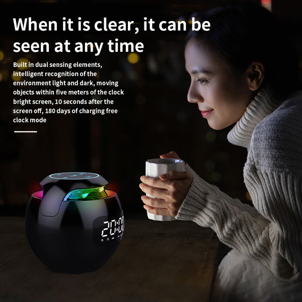 Bluetooth-compatible 5.0 Speaker with LED Digital Alarm Clock Music Player Wireless Ball Shape Clock Speaker Mini BT Speaker