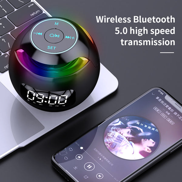 Bluetooth-compatible 5.0 Speaker with LED Digital Alarm Clock Music Player Wireless Ball Shape Clock Speaker Mini BT Speaker