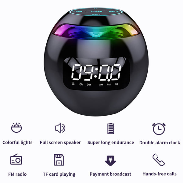 Bluetooth-compatible 5.0 Speaker with LED Digital Alarm Clock Music Player Wireless Ball Shape Clock Speaker Mini BT Speaker