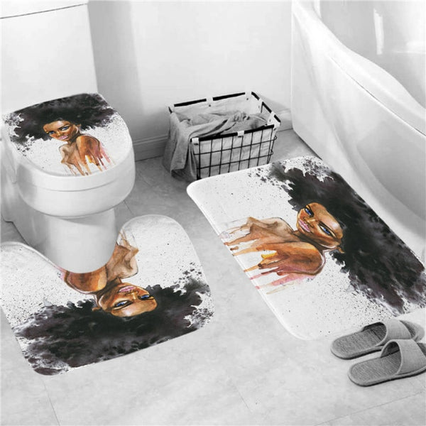 Black Women Afro Girls Print Shower Curtain Set Polyester Bathroom Curtain Hooks Modern Bath Mat Toilet Lid Cover WC Accessories