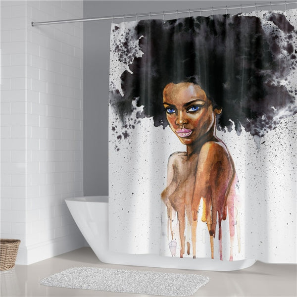 Black Women Afro Girls Print Shower Curtain Set Polyester Bathroom Curtain Hooks Modern Bath Mat Toilet Lid Cover WC Accessories