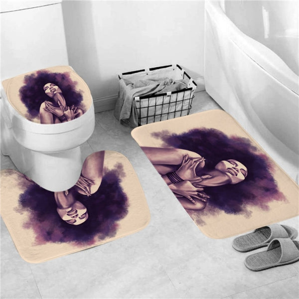 Black Women Afro Girls Print Shower Curtain Set Polyester Bathroom Curtain Hooks Modern Bath Mat Toilet Lid Cover WC Accessories