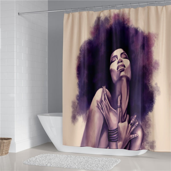 Black Women Afro Girls Print Shower Curtain Set Polyester Bathroom Curtain Hooks Modern Bath Mat Toilet Lid Cover WC Accessories