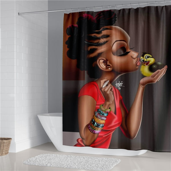 Black Women Afro Girls Print Shower Curtain Set Polyester Bathroom Curtain Hooks Modern Bath Mat Toilet Lid Cover WC Accessories