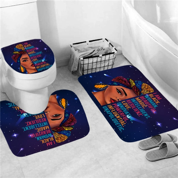 Black Women Afro Girls Print Shower Curtain Set Polyester Bathroom Curtain Hooks Modern Bath Mat Toilet Lid Cover WC Accessories