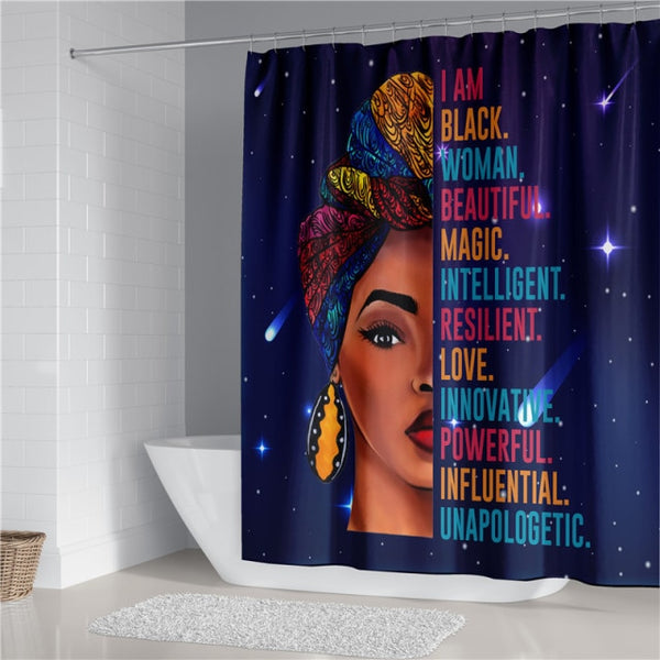 Black Women Afro Girls Print Shower Curtain Set Polyester Bathroom Curtain Hooks Modern Bath Mat Toilet Lid Cover WC Accessories