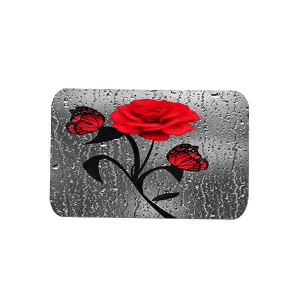 Red Rose&amp;Butterfly Bathroom Non-slip Mat Set Durable Waterproof Shower Curtain Set Pedestal Rug Lid Toilet Cover Bath Mat Rugs