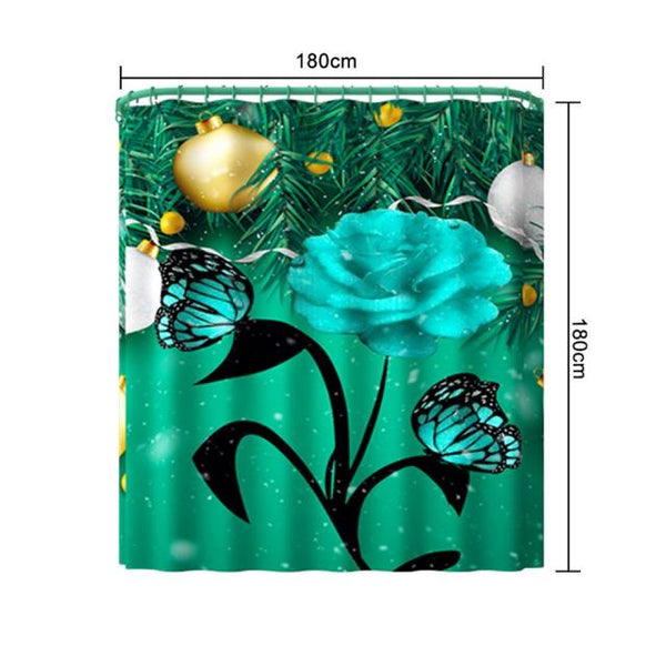 Red Rose&amp;Butterfly Bathroom Non-slip Mat Set Durable Waterproof Shower Curtain Set Pedestal Rug Lid Toilet Cover Bath Mat Rugs