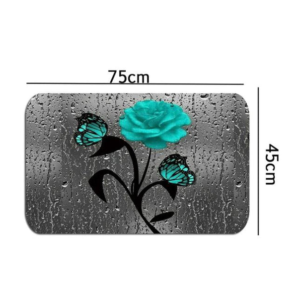 Red Rose&amp;Butterfly Bathroom Non-slip Mat Set Durable Waterproof Shower Curtain Set Pedestal Rug Lid Toilet Cover Bath Mat Rugs