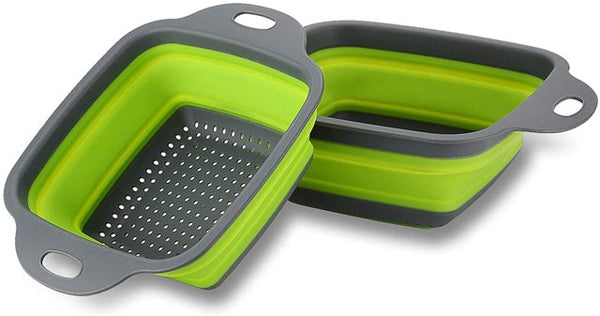 Collapsible Colander Set of 2 Silicone Square Strainer with Handle for Kitchen Food Draining Pasta Vegetable Fruit and Meat