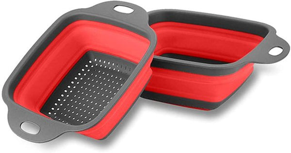 Collapsible Colander Set of 2 Silicone Square Strainer with Handle for Kitchen Food Draining Pasta Vegetable Fruit and Meat