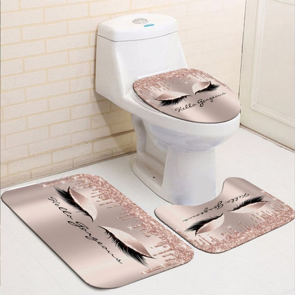 Bathroom Decor Waterproof Shower Curtain Set Toilet Cover Non-Slip Bath Mat Rug Carpet Toilet Seat Bathroom Accessories Washable