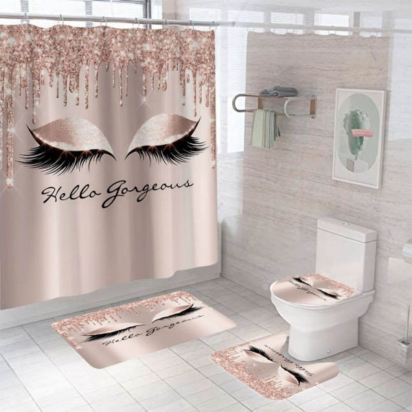 Bathroom Decor Waterproof Shower Curtain Set Toilet Cover Non-Slip Bath Mat Rug Carpet Toilet Seat Bathroom Accessories Washable