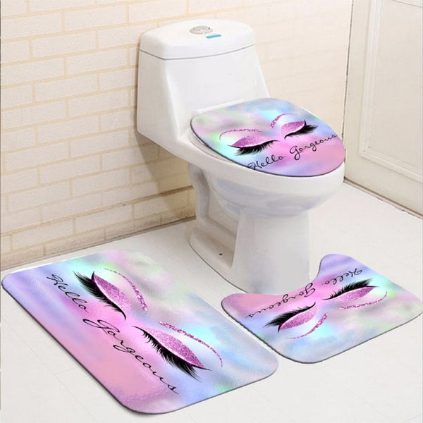 Bathroom Decor Waterproof Shower Curtain Set Toilet Cover Non-Slip Bath Mat Rug Carpet Toilet Seat Bathroom Accessories Washable